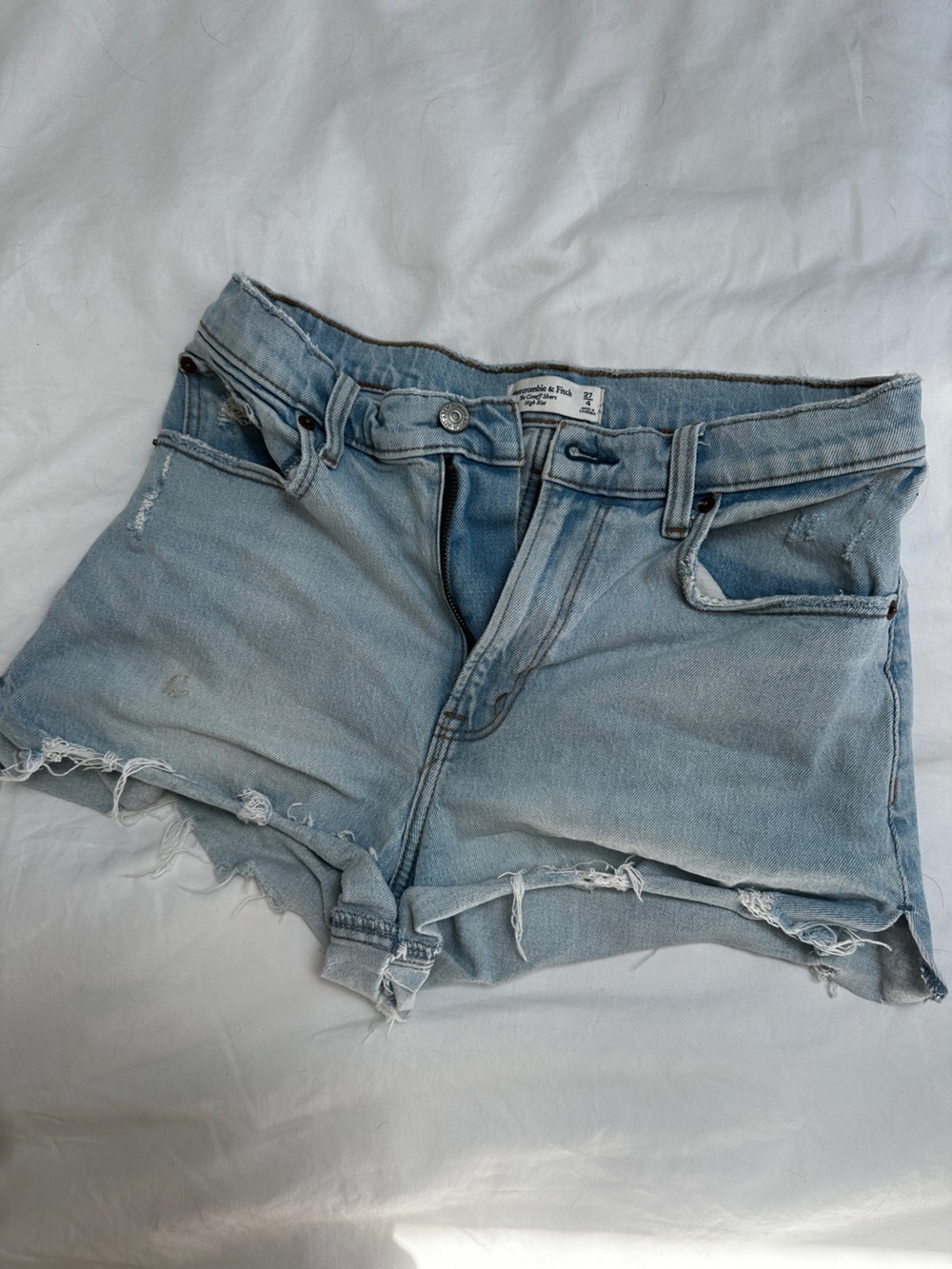 Abercrombie & Fitch Light Blue Distressed Denim Shorts